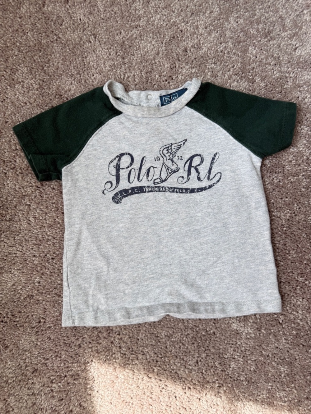 Polo by Ralph Lauren Heather Gray Tee with Dark Green Sleeves